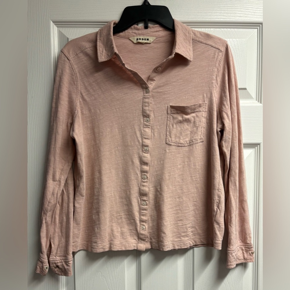 Boden Amelia Jersey 100% Cotton Button Down Top Size 8 - Picture 2 of 5